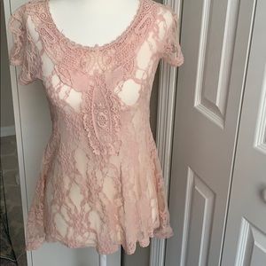 Pink lace see through blouse by Lovely 153